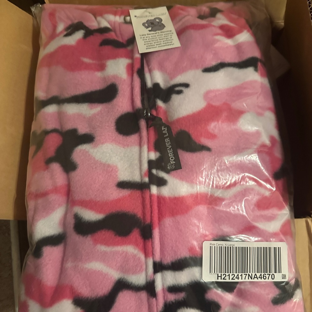 NEW Forever Lazy Pink Camo Onesie still in the original plastic